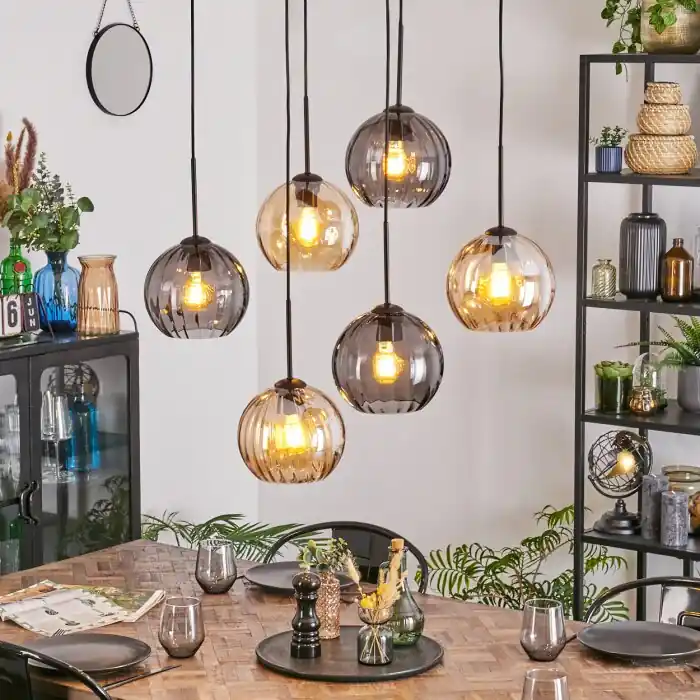 Superprijs Koyoto Hanglamp, Kogellampje, Hanglamp Amber, Rookkleurig, 6-lichts