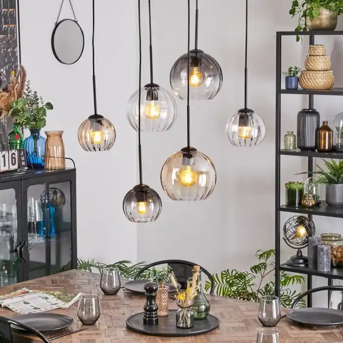 Koyoto Hanglamp, Kogellampje, Hanglamp Amber, Duidelijk, Rookkleurig, 6-lichts Shop Nu