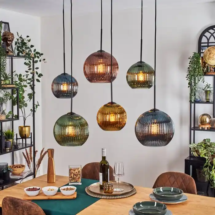 Koyoto Hanglamp, Kogellampje, Hanglamp Blauw, Goud, Groen, Koperkleurig, 6-lichts Direct Beschikbaar