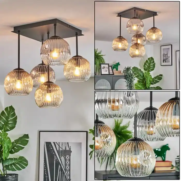Lage Kosten Ripoll Plafondlamp, Kogellampje Amber, Duidelijk, Rookkleurig, 5-lichts