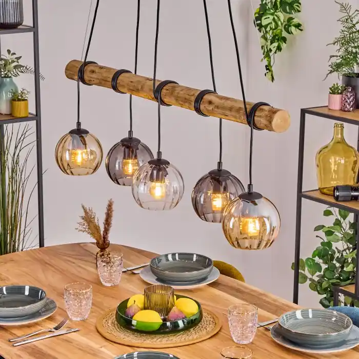 Koyoto Hanglamp, Kogellampje, Hanglamp Natuurlijke kleuren, Zwart, 5-lichts Gereduceerde Prijs
