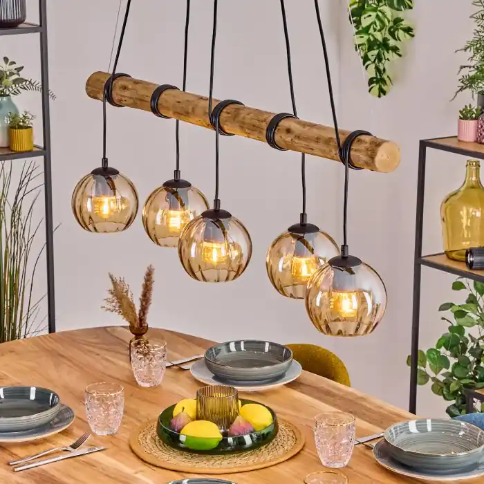 Koop Online Koyoto Hanglamp, Kogellampje, Hanglamp Natuurlijke kleuren, Zwart, 5-lichts