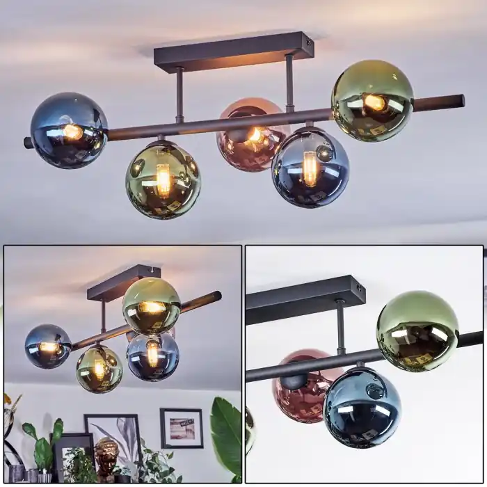 Exclusieve Aanbieding Chehalis Plafondlamp, Kogellampje Blauw, Groen, Koperkleurig, 5-lichts