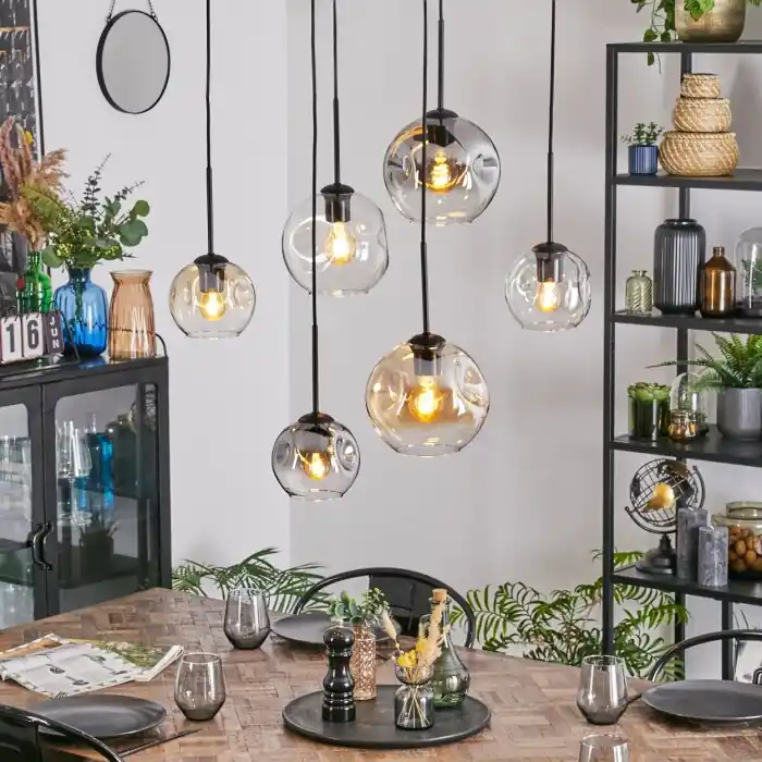 Ripoll Hanglamp, Kogellampje, Hanglamp Amber, Duidelijk, Rookkleurig, 6-lichts Koop Online