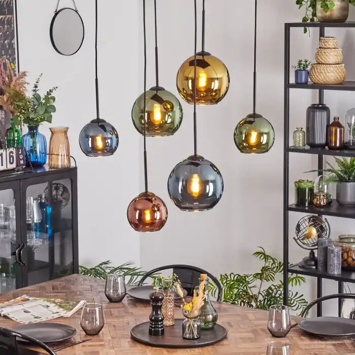 Koyoto Hanglamp, Kogellampje, Hanglamp Blauw, Goud, Groen, Koperkleurig, 6-lichts Alleen Vandaag