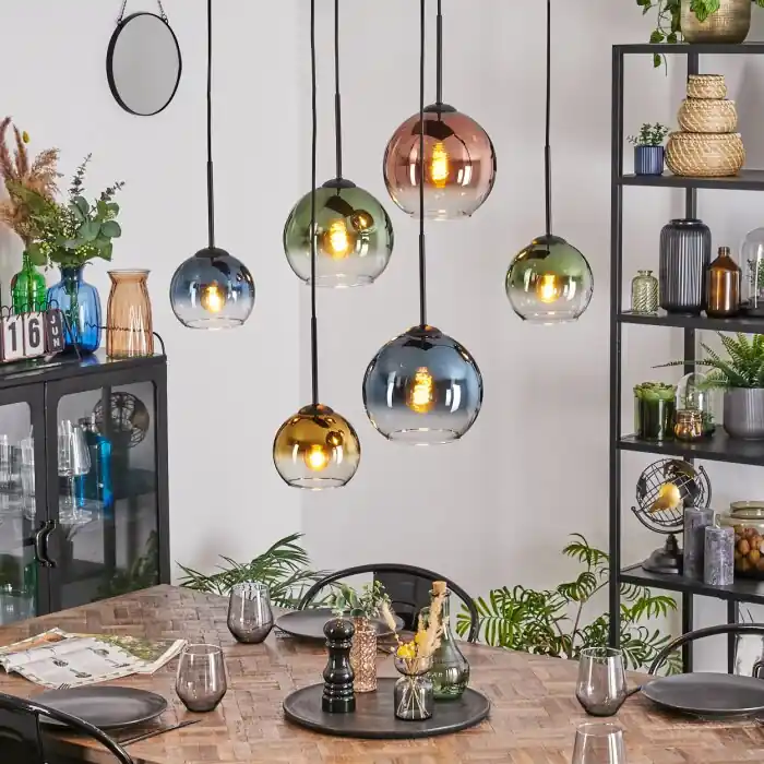 Koyoto Hanglamp, Kogellampje, Hanglamp Blauw, Goud, Groen, Duidelijk, Koperkleurig, 6-lichts Speciale Aanbieding