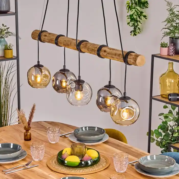 Laatste Kans Ripoll Hanglamp, Kogellampje, Hanglamp Natuurlijke kleuren, Zwart, 5-lichts