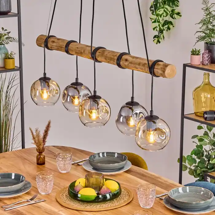 Ripoll Hanglamp, Kogellampje, Hanglamp Natuurlijke kleuren, Zwart, 5-lichts Koopje
