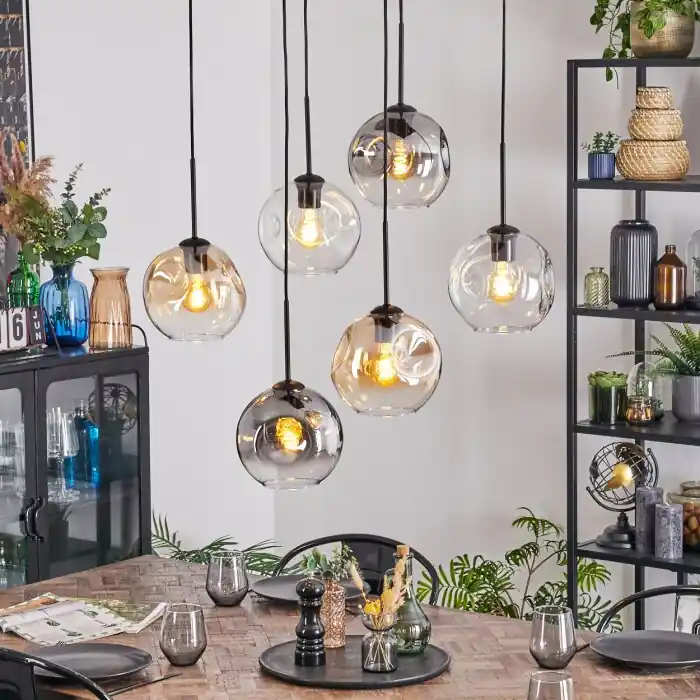 Ripoll Hanglamp, Kogellampje, Hanglamp Amber, Duidelijk, Rookkleurig, 6-lichts Fabrieksprijs