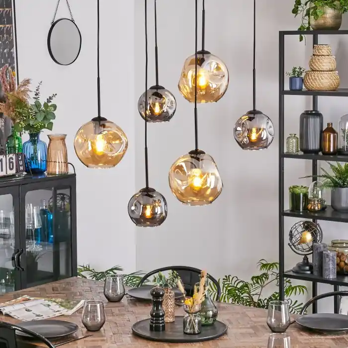 Bestseller Ripoll Hanglamp, Kogellampje, Hanglamp Amber, Rookkleurig, 6-lichts