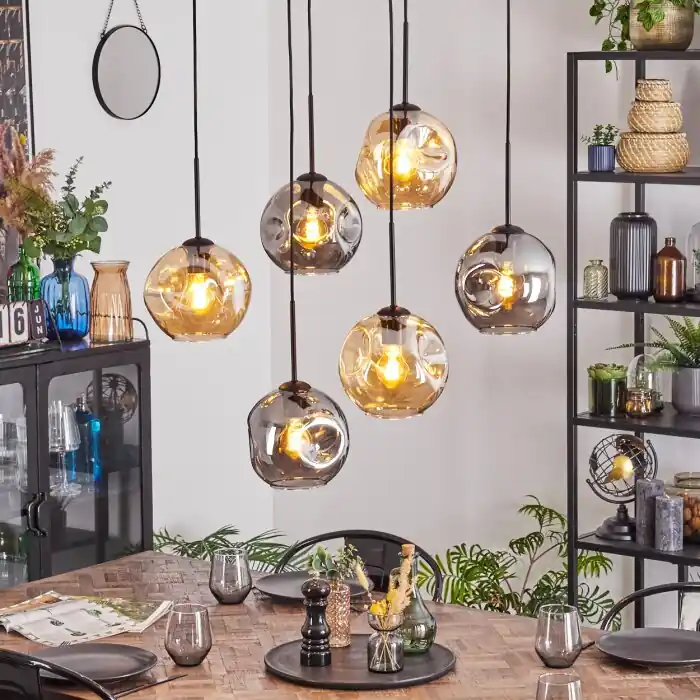 Ripoll Hanglamp, Kogellampje, Hanglamp Amber, Rookkleurig, 6-lichts Bestseller