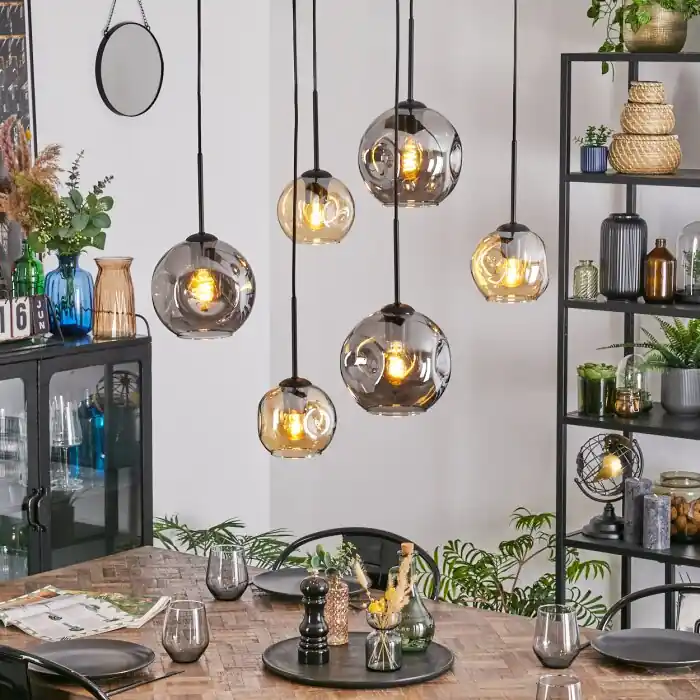 Bestel Nu Ripoll Hanglamp, Kogellampje, Hanglamp Amber, Rookkleurig, 6-lichts