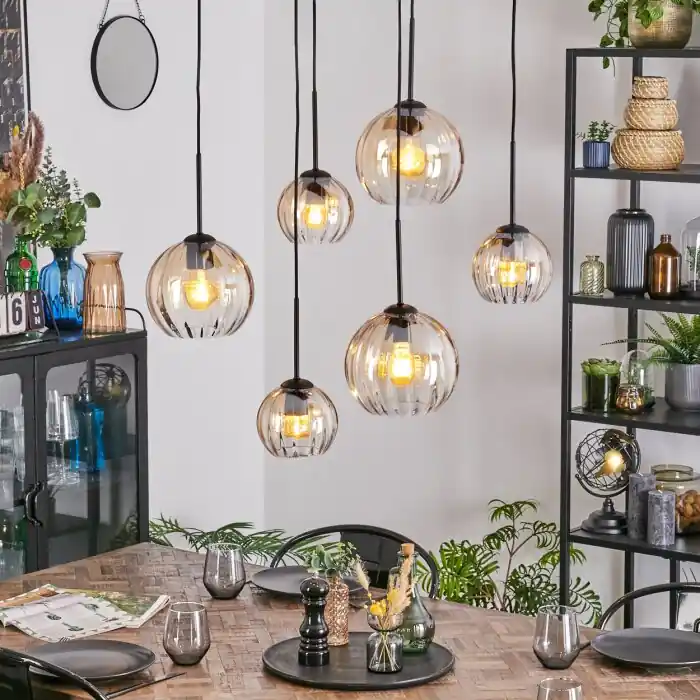 Koyoto Hanglamp, Kogellampje, Hanglamp Amber, Duidelijk, 6-lichts Laatste Kans