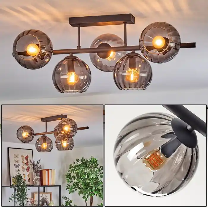 Koyoto Plafondlamp, Kogellampje Zwart, 5-lichts Veilige Betaling