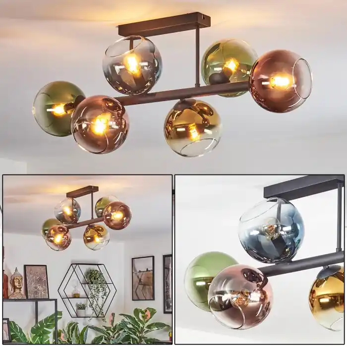 Koyoto Plafondlamp, Kogellampje Blauw, Goud, Groen, Duidelijk, Koperkleurig, 6-lichts Flitsaanbieding