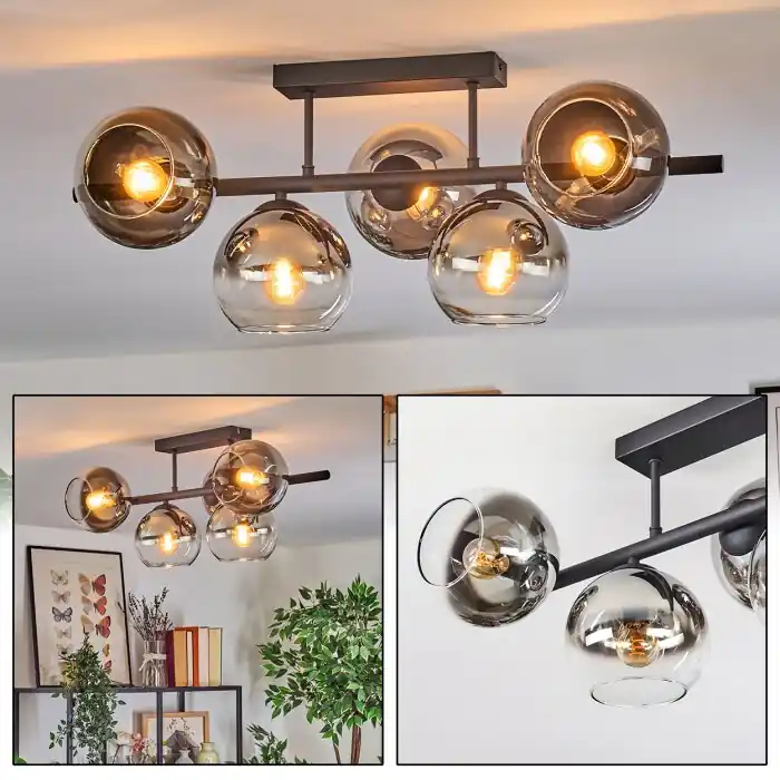 Koyoto Plafondlamp, Kogellampje Chroom, Duidelijk, Rookkleurig, 5-lichts Aanbieding