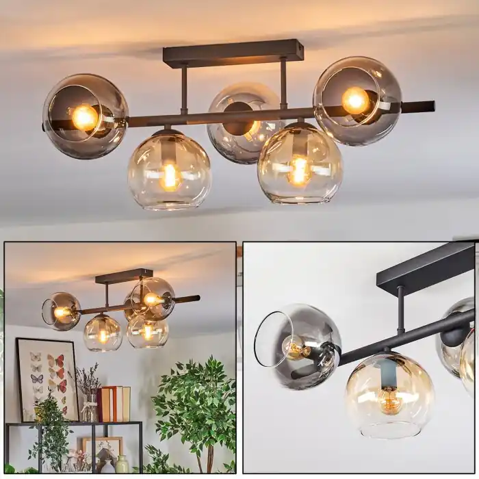 Express Levering Koyoto Plafondlamp, Kogellampje Amber, Duidelijk, Rookkleurig, 5-lichts