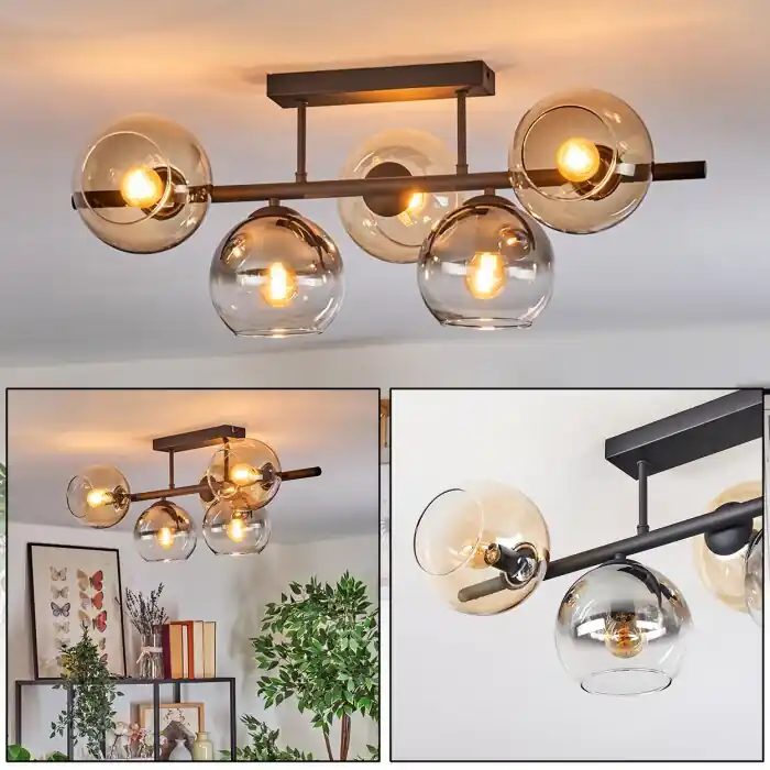 Must-Have Koyoto Plafondlamp, Kogellampje Amber, Duidelijk, Rookkleurig, 5-lichts