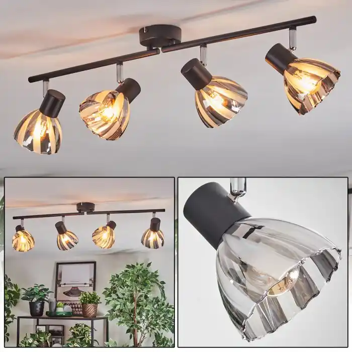Populair Saire Plafondlamp, Plafondspot Chroom, Zwart, 4-lichts