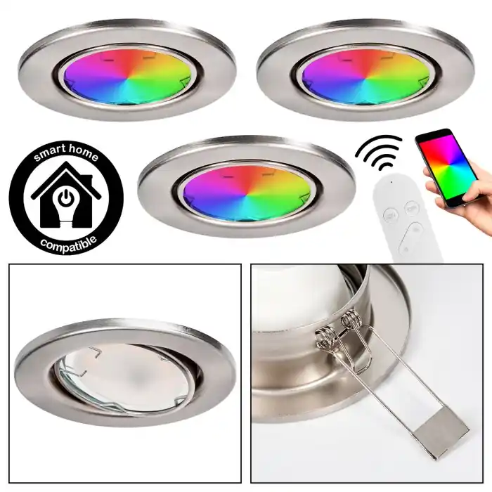 Speciale Aanbieding Osran Inbouw plafond armatuur, Plafondspot, Inbouw armatuur LED Nikkel mat, 3-lichts, Afstandsbediening