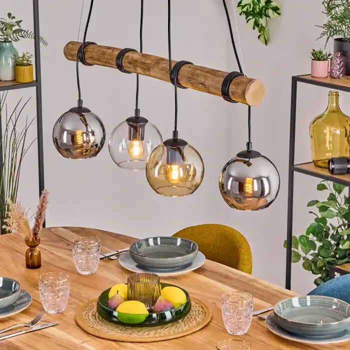 Koyoto Hanglamp, Kogellampje, Hanglamp Natuurlijke kleuren, Zwart, 4-lichts Laatste Versie