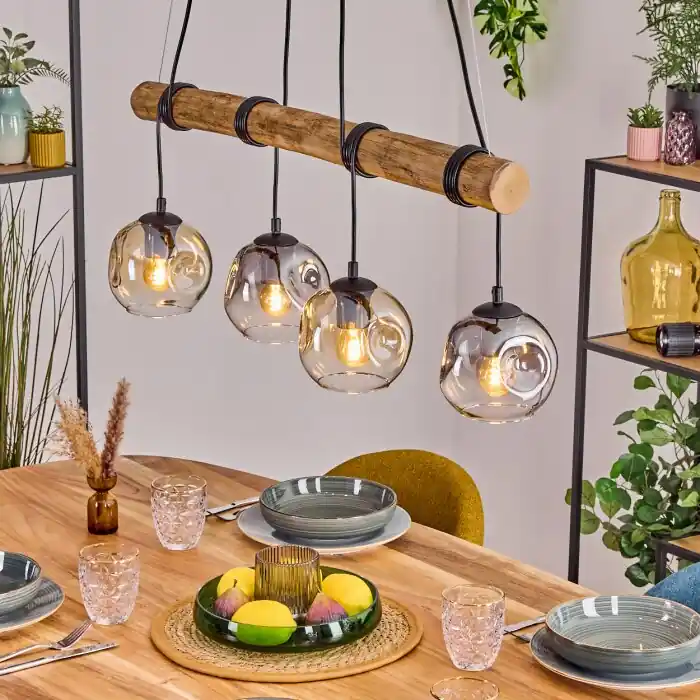 Koop Online Ripoll Hanglamp, Kogellampje, Hanglamp Natuurlijke kleuren, Zwart, 4-lichts