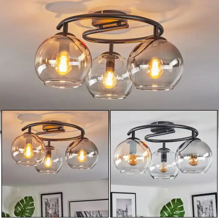 Koyoto Plafondlamp, Kogellampje Amber, Duidelijk, Rookkleurig, 3-lichts Favoriet