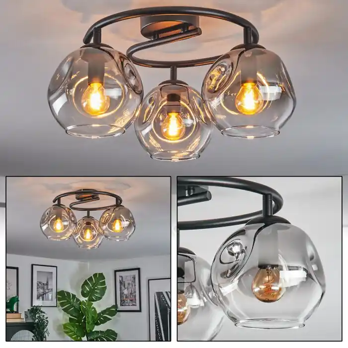 Ripoll Plafondlamp, Kogellampje Duidelijk, Rookkleurig, 3-lichts Favoriet