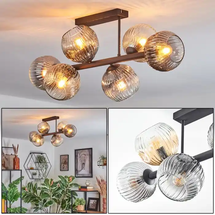 Merkproduct Ripoll Plafondlamp, Kogellampje Amber, Duidelijk, Rookkleurig, 6-lichts