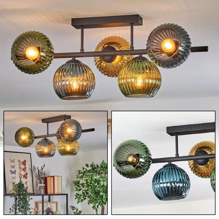 Bestseller Koyoto Plafondlamp, Kogellampje Blauw, Goud, Groen, 5-lichts