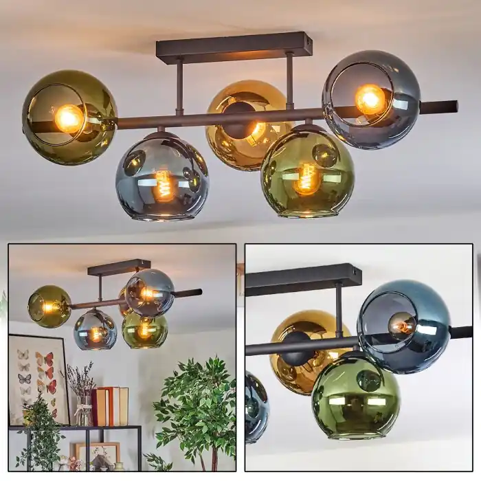 Koyoto Plafondlamp, Kogellampje Blauw, Goud, Groen, 5-lichts Bestel Nu