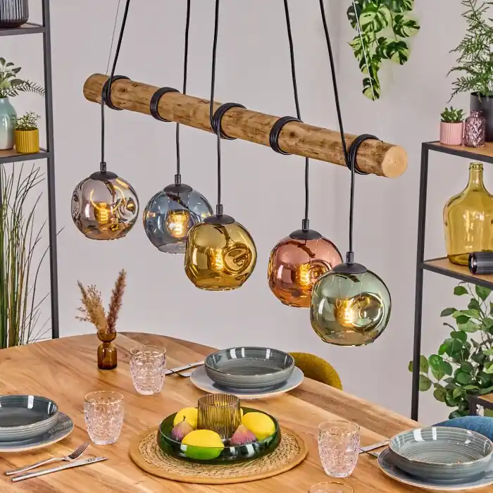 Tijdelijk Beschikbaar Ripoll Hanglamp, Kogellampje, Hanglamp Natuurlijke kleuren, Zwart, 5-lichts