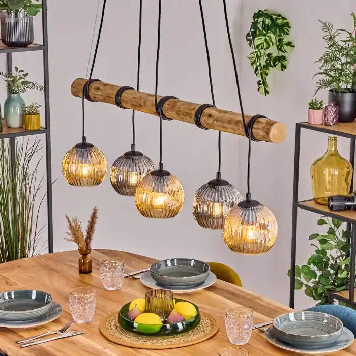 Ripoll Hanglamp, Kogellampje, Hanglamp Natuurlijke kleuren, Zwart, 5-lichts Gratis Retour