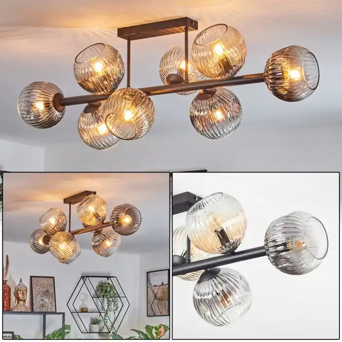 Exclusieve Aanbieding Koyoto Plafondlamp, Kogellampje Amber, Duidelijk, Rookkleurig, 8-lichts