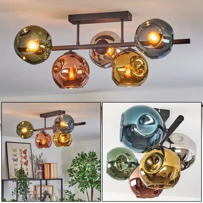 Ripoll Plafondlamp, Kogellampje Blauw, Chroom, Goud, Groen, Koperkleurig, Rookkleurig, 5-lichts Fabrieksprijs