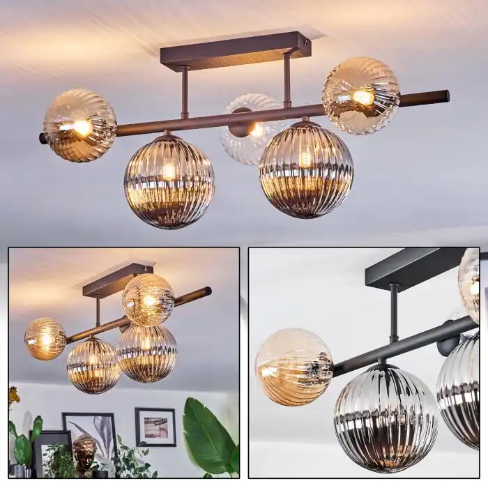 Chehalis Plafondlamp, Kogellampje Amber, Duidelijk, Rookkleurig, 5-lichts Finale Uitverkoop