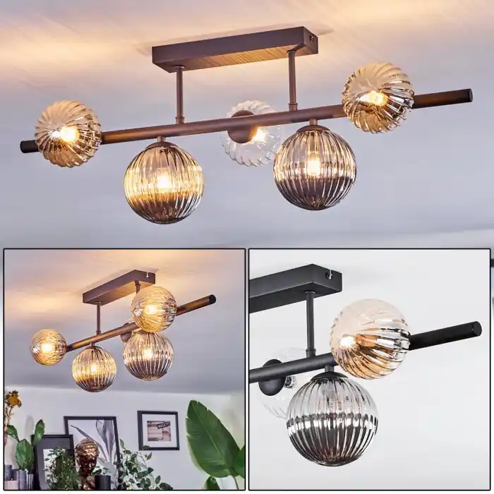 Veilige Betaling Chehalis Plafondlamp, Kogellampje Amber, Duidelijk, Rookkleurig, 5-lichts