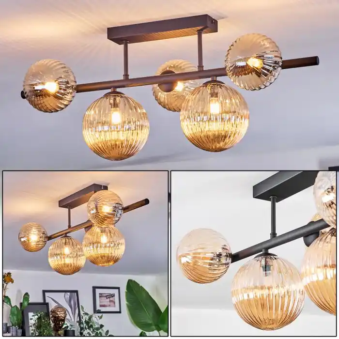 Favoriet Chehalis Plafondlamp, Kogellampje Amber, 5-lichts