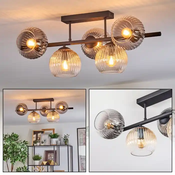 Favoriet Koyoto Plafondlamp, Kogellampje Amber, Duidelijk, Rookkleurig, 5-lichts