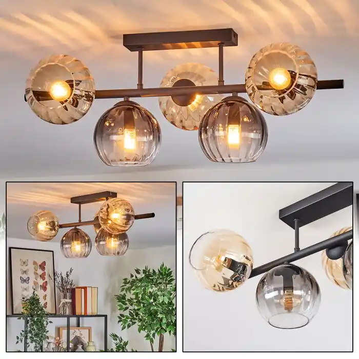 Finale Uitverkoop Ripoll Plafondlamp, Kogellampje Amber, Duidelijk, Rookkleurig, 5-lichts