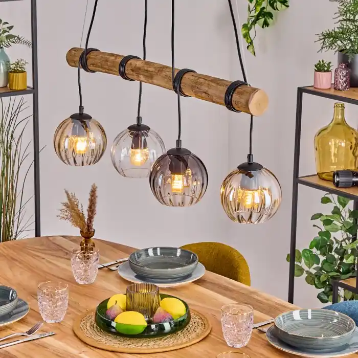 Superprijs Koyoto Hanglamp, Kogellampje, Hanglamp Natuurlijke kleuren, Zwart, 4-lichts