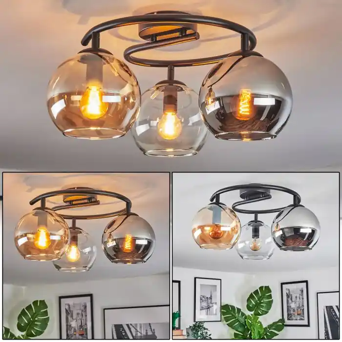 Gratis Retour Koyoto Plafondlamp, Kogellampje 37 cm Amber, Chroom, Duidelijk, Rookkleurig, 3-lichts