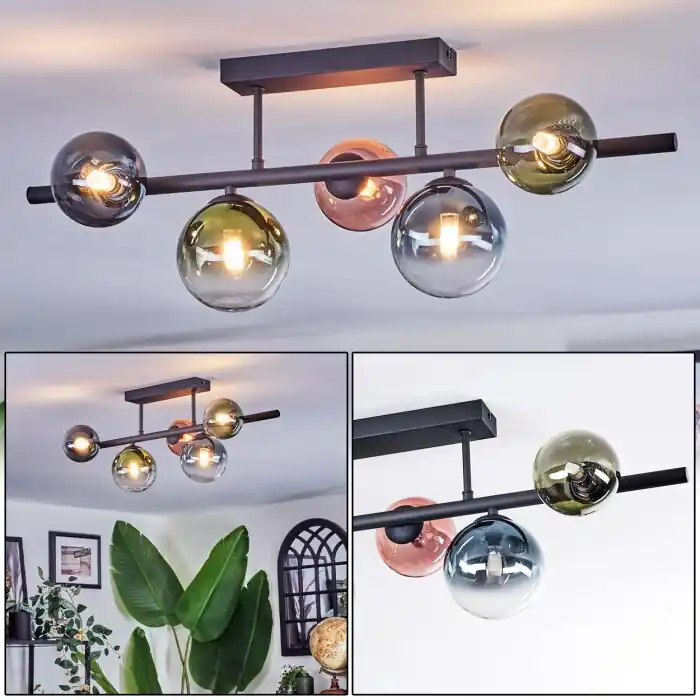 Snelle Levering Chehalis Plafondlamp, Kogellampje Blauw, Groen, Duidelijk, Koperkleurig, 5-lichts