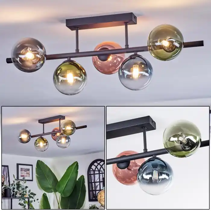 Laatste Kans Chehalis Plafondlamp, Kogellampje Blauw, Groen, Duidelijk, Koperkleurig, 5-lichts