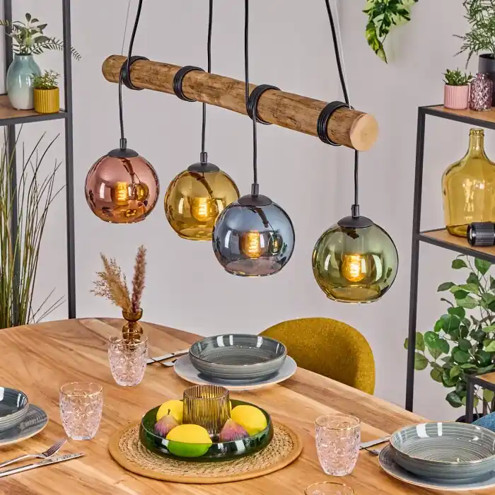Koyoto Hanglamp, Kogellampje, Hanglamp Natuurlijke kleuren, Zwart, 4-lichts Voordeelprijs