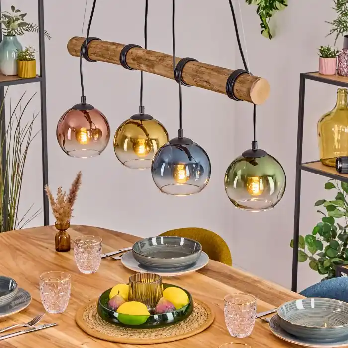Direct Beschikbaar Koyoto Hanglamp, Kogellampje, Hanglamp Natuurlijke kleuren, Zwart, 4-lichts