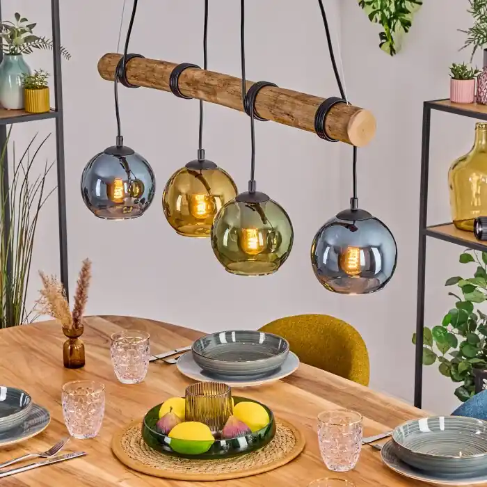 Populair Koyoto Hanglamp, Kogellampje, Hanglamp Natuurlijke kleuren, Zwart, 4-lichts