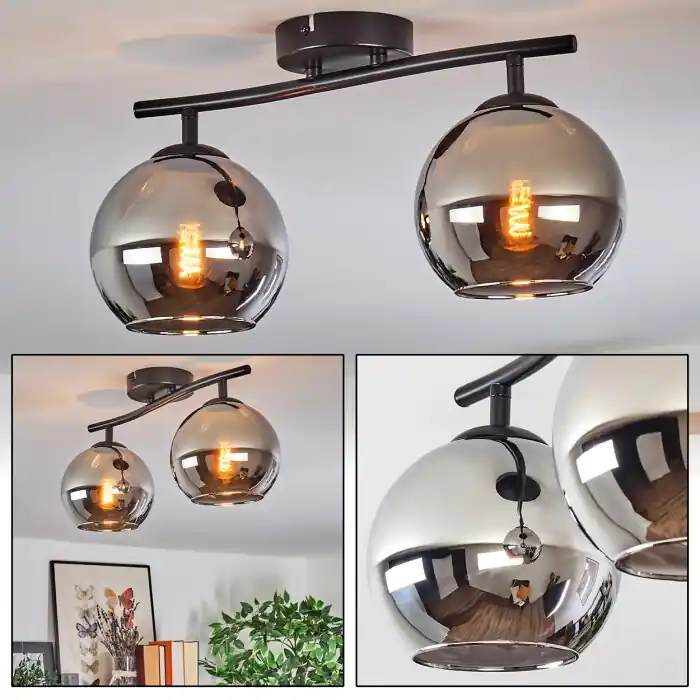 Koyoto Plafondlamp, Kogellampje Chroom, Rookkleurig, 2-lichts Lage Kosten