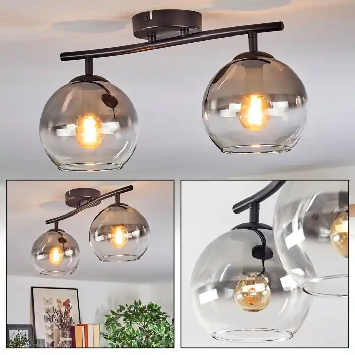 Bestel Nu Koyoto Plafondlamp, Kogellampje Duidelijk, Rookkleurig, 2-lichts