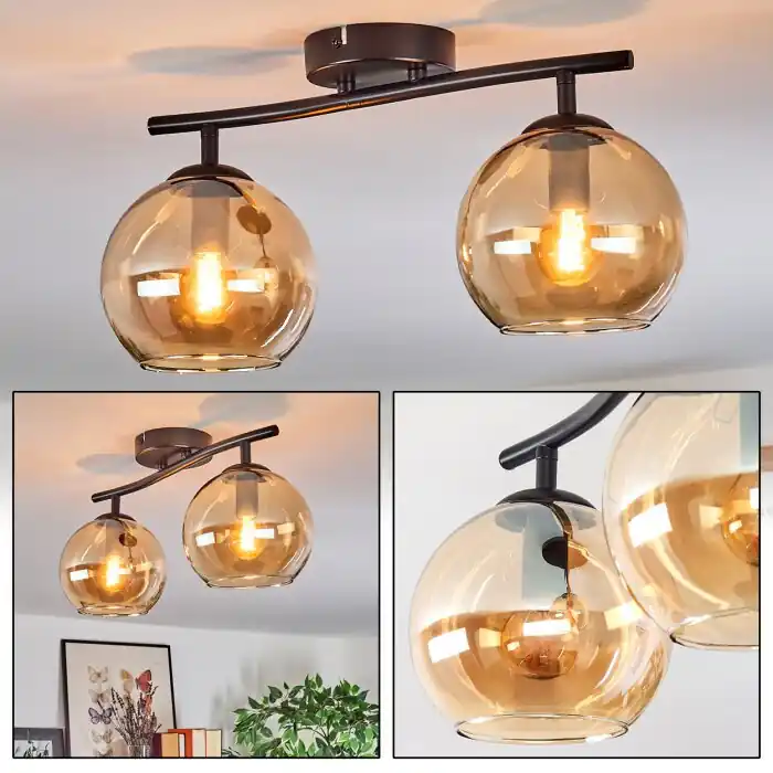 Laatste Kans Koyoto Plafondlamp, Kogellampje Amber, 2-lichts